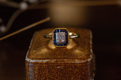 Art Deco Style Sapphire and Diamond Cluster Ring