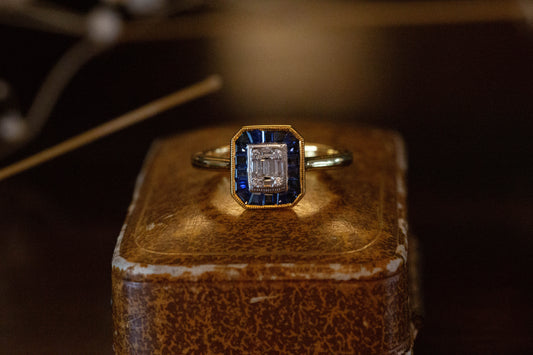 Art Deco Style Sapphire and Diamond Cluster Ring