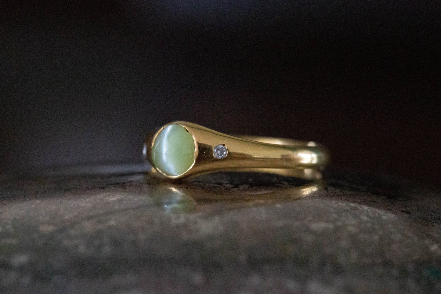 Catseye and Diamond Three Stone Ring — view 3