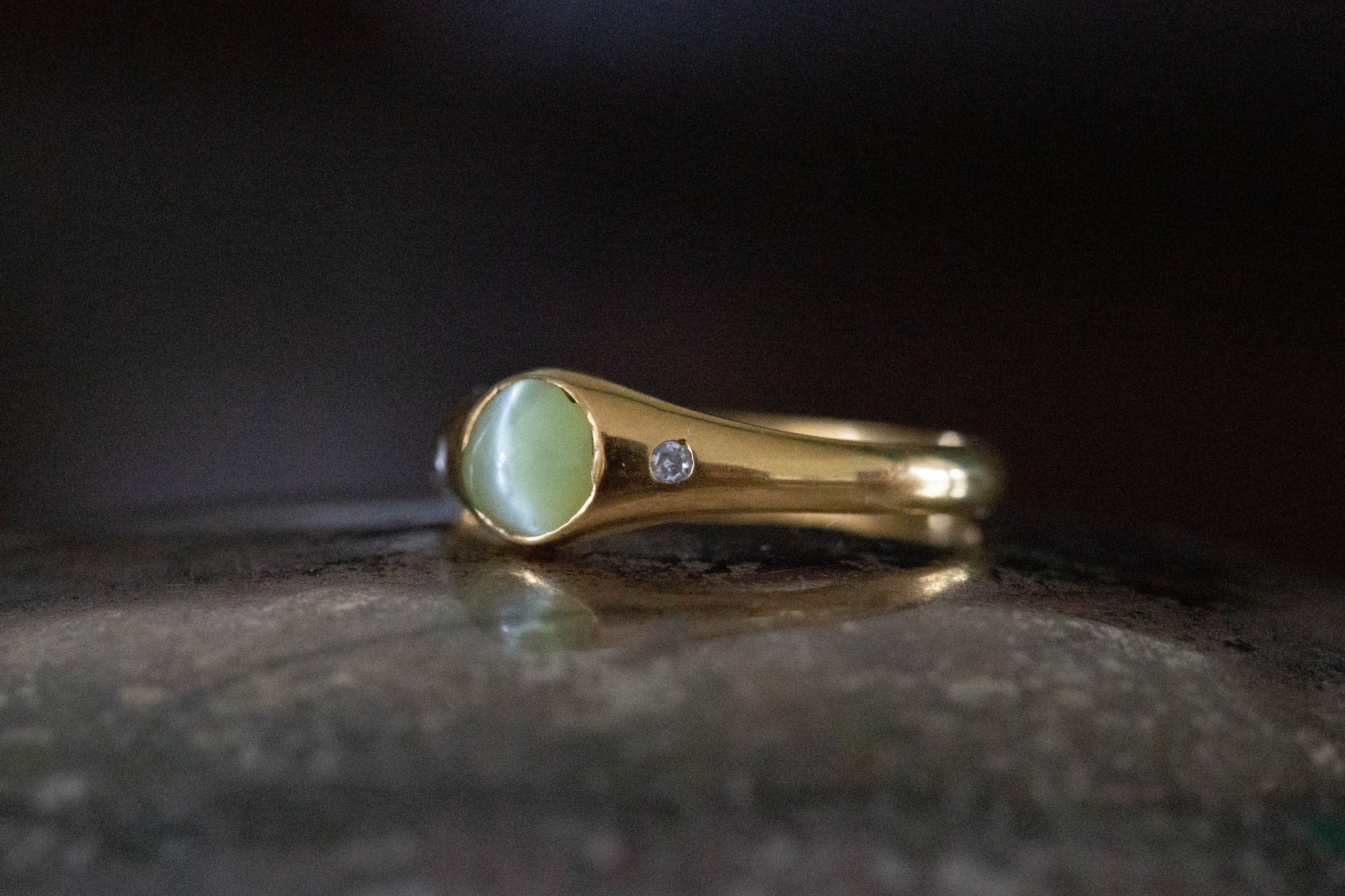 Catseye and Diamond Three Stone Ring — view 3
