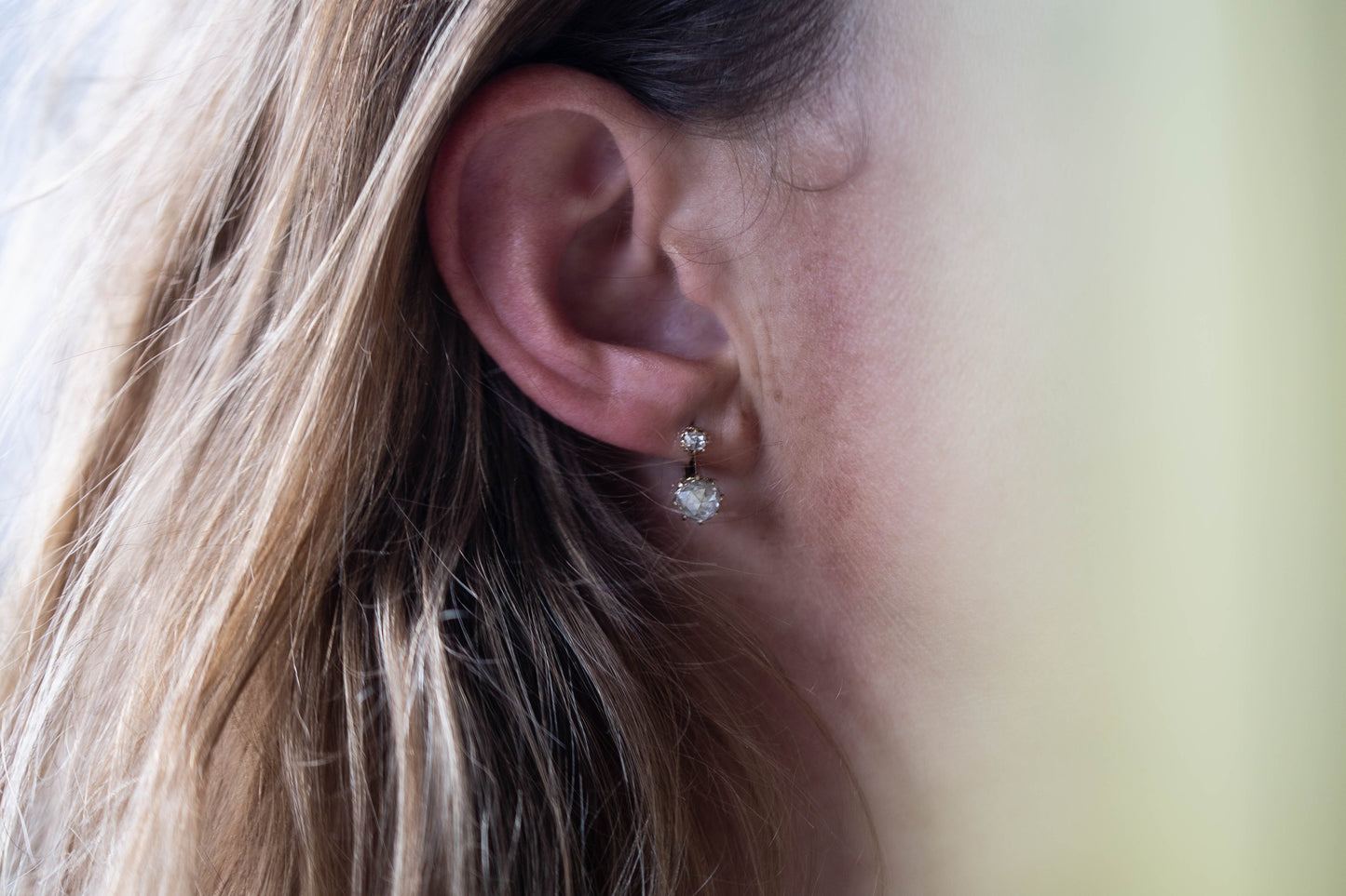 Antique Rose Cut Diamond Earrings — view 4