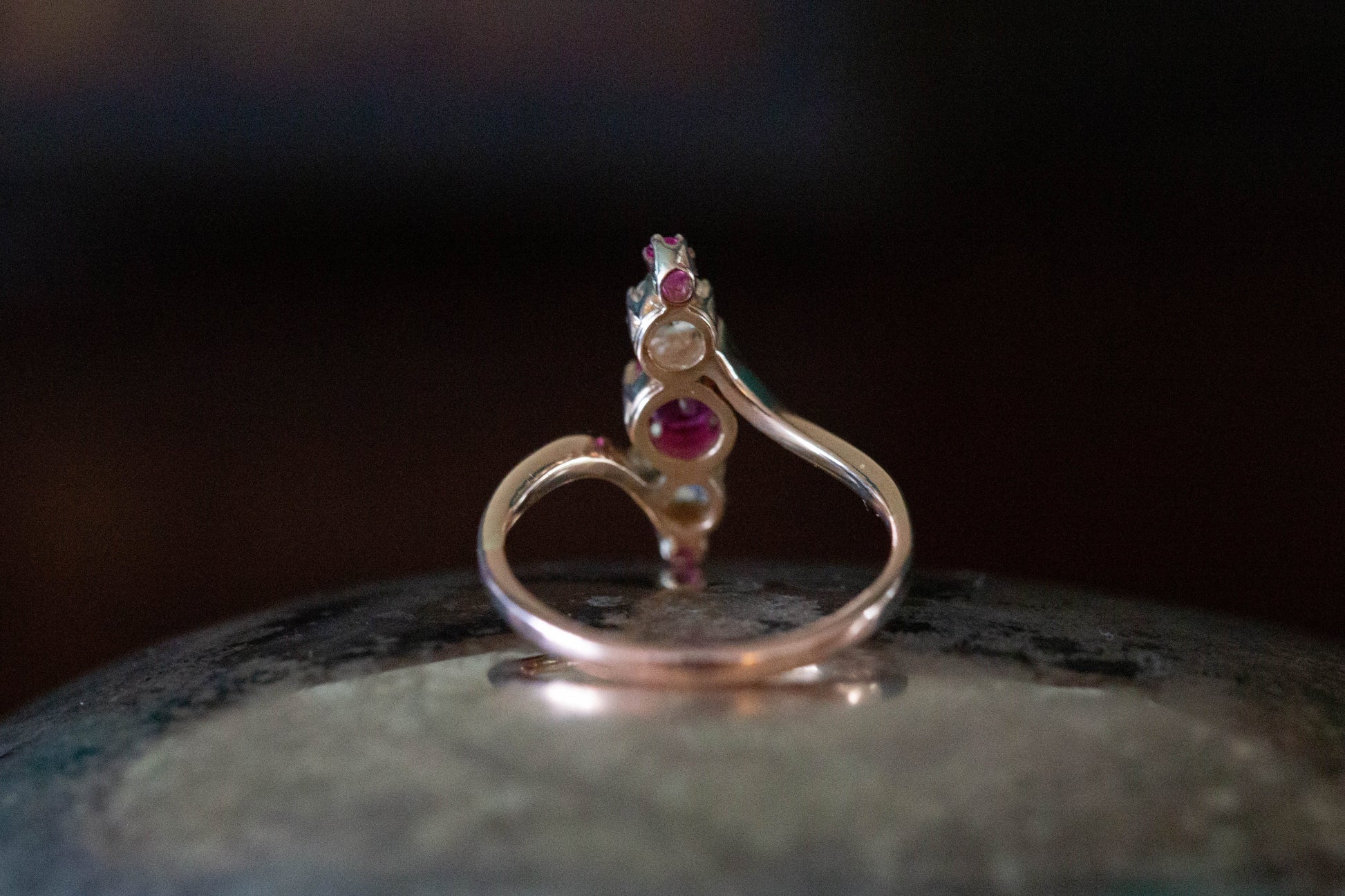 Edwardian Ruby and Diamond Navette Ring — view 5
