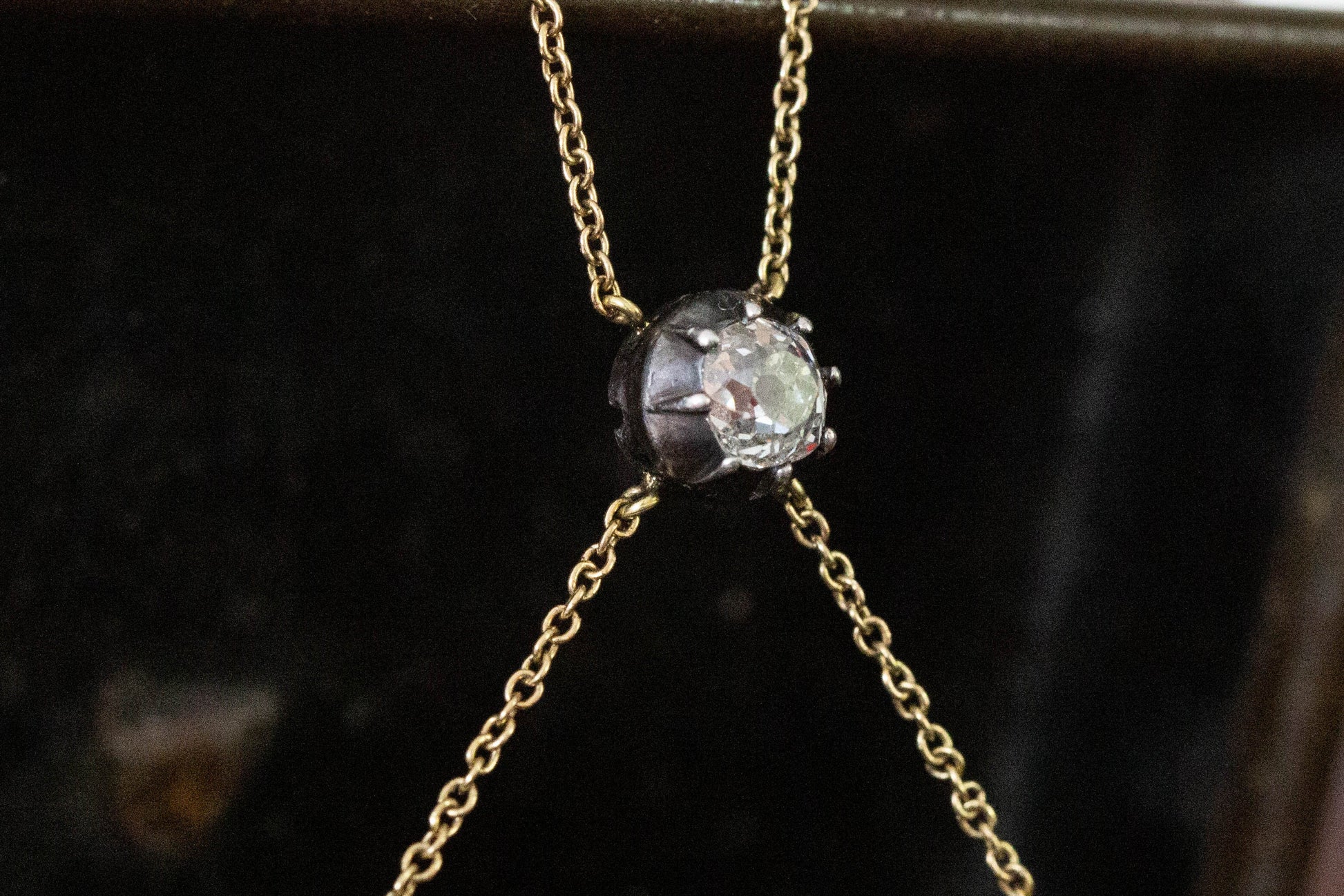 Antique Pearl and Diamond Bow Necklace — view 4