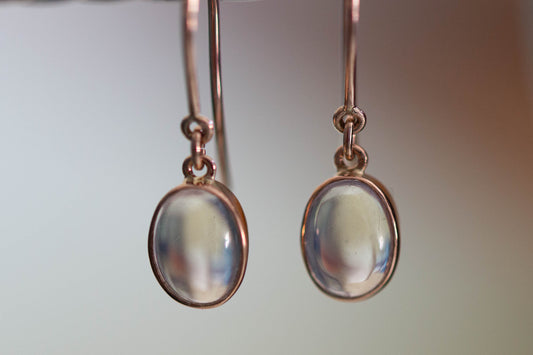 Rose Gold Moonstone Shepherds Hook Earrings