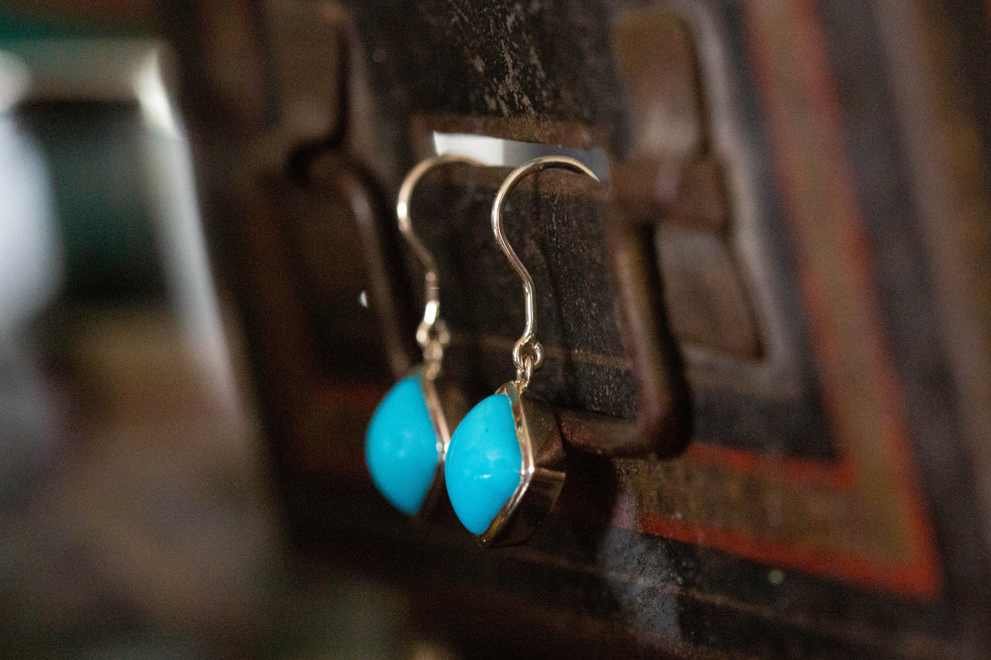 Yellow Gold Turquoise Shepherds Hook Earrings — view 2