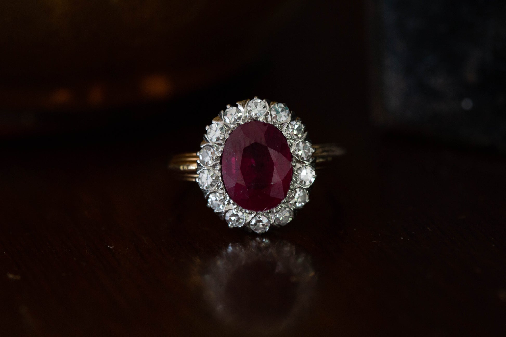 Vintage Ruby and Diamond Cluster Ring