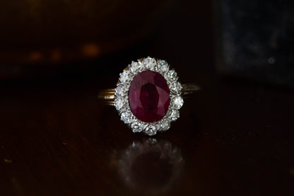 Vintage Ruby and Diamond Cluster Ring