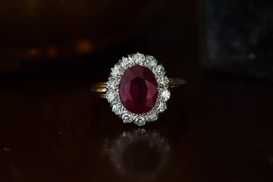 Vintage Ruby and Diamond Cluster Ring