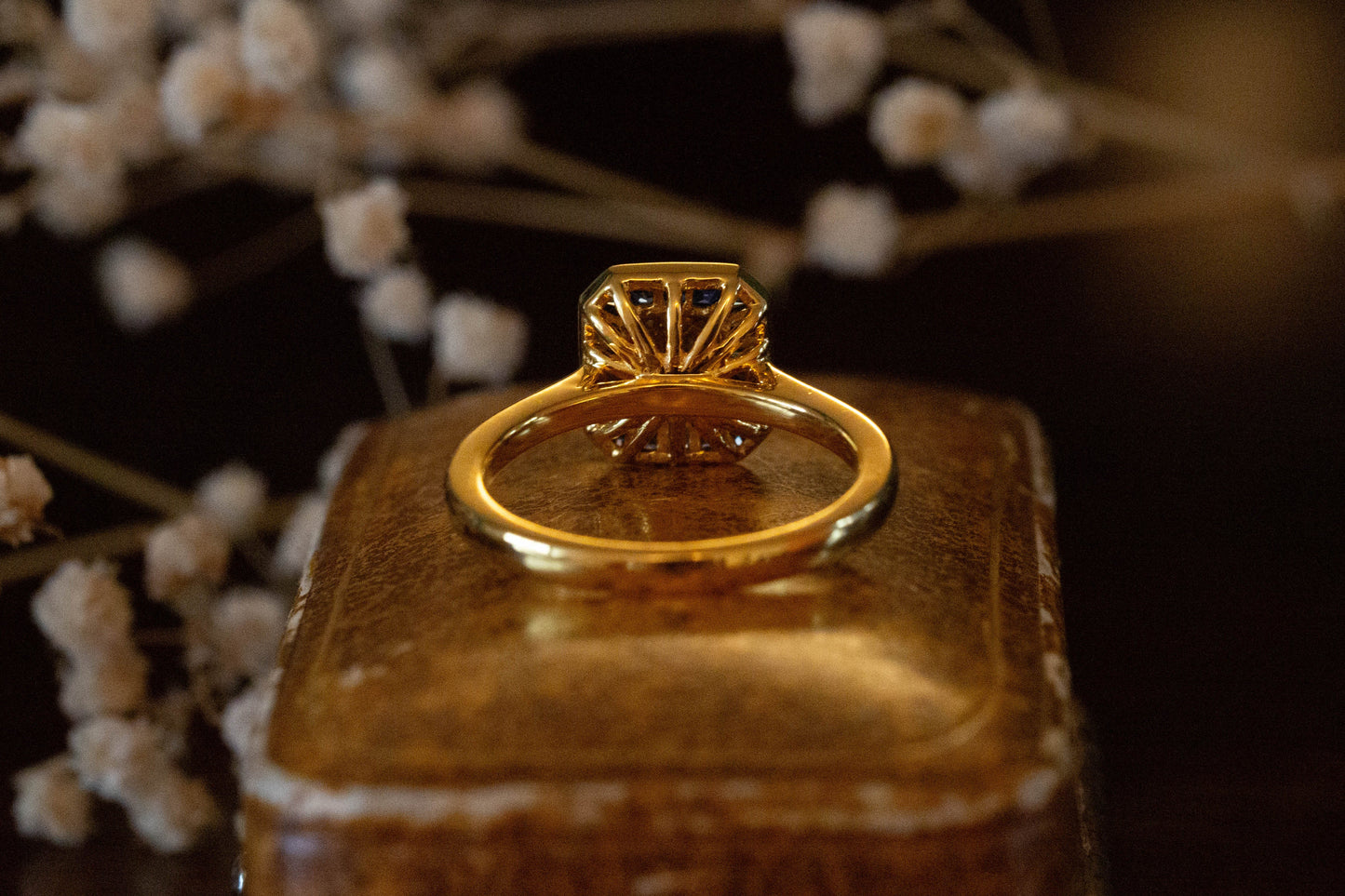 Art Deco Style Sapphire and Diamond Cluster Ring — view 3