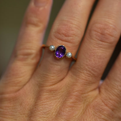 Amethyst & Pearl Trilogy Ring — view 4