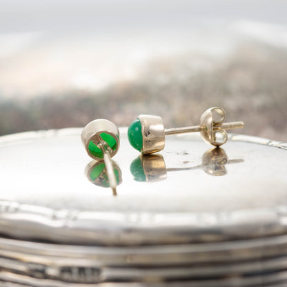 Yellow Gold Chrysoprase Stud Earrings — view 5