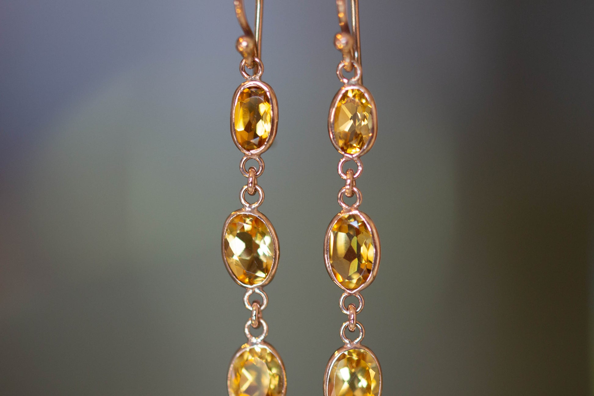 Rose Gold Citrine Shepherds Hook Earrings