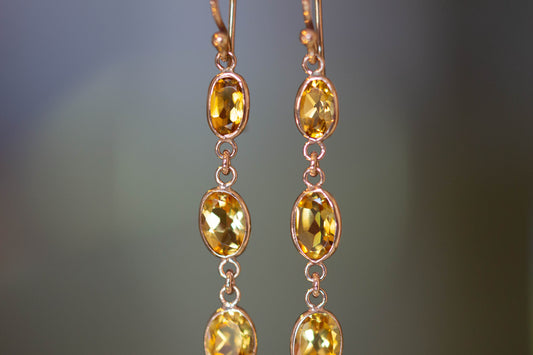 Rose Gold Citrine Shepherds Hook Earrings