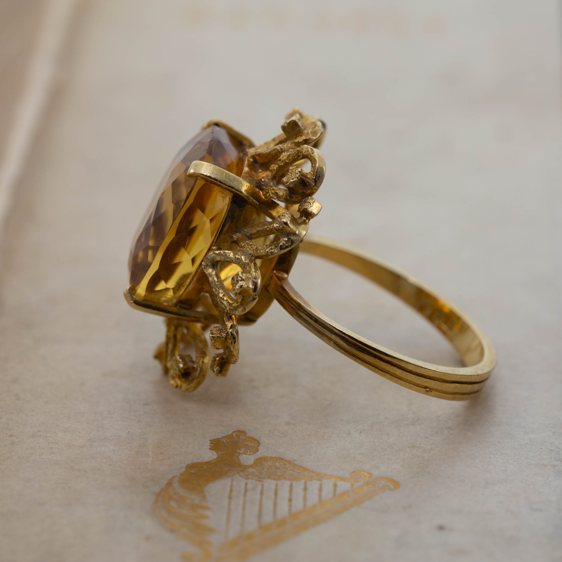 Large Cushion Cut Citrine Solitaire — view 3