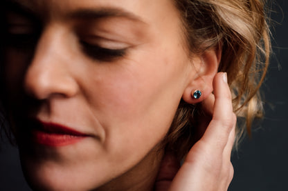 Yellow Gold Blue Topaz Stud Earrings — view 2