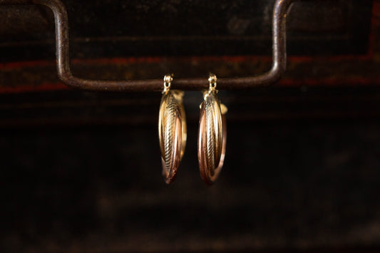 Three Tone Gold Twist Hoop Earrings