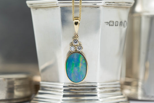Large Opal Doublet and Diamond Set Pendant