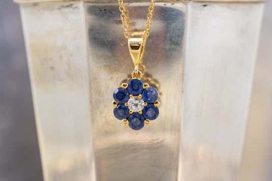 Sapphire and Diamond Daisy Cluster Pendant
