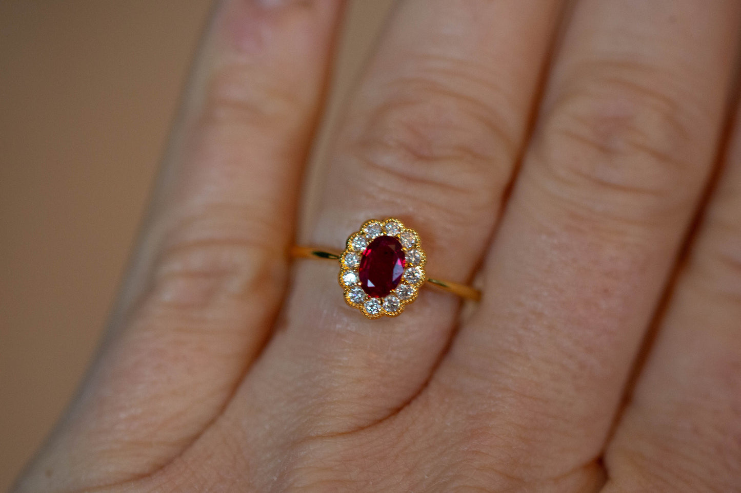 Ruby and Diamond Cluster Ring — view 6