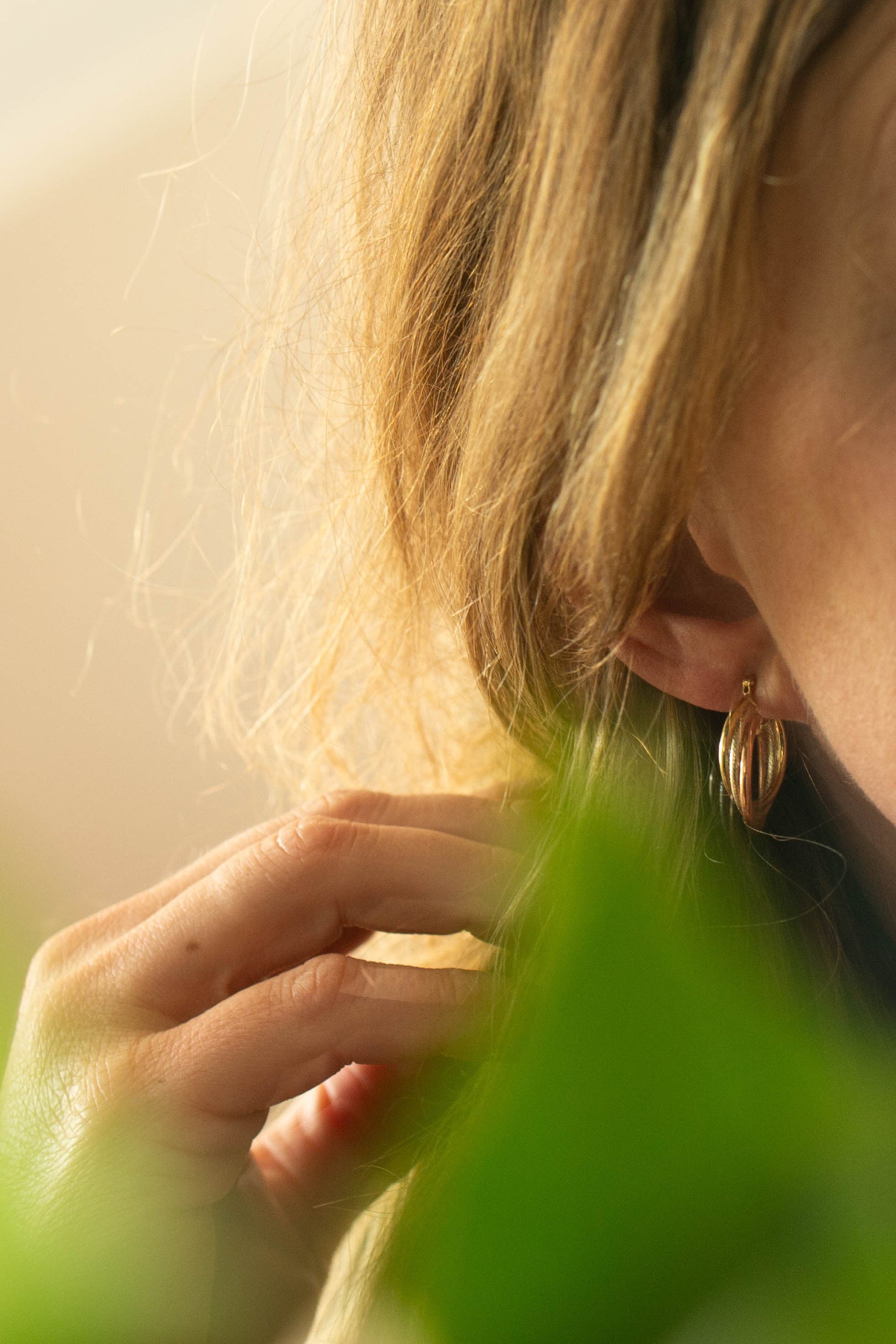 Three Tone Gold Twist Hoop Earrings — view 2