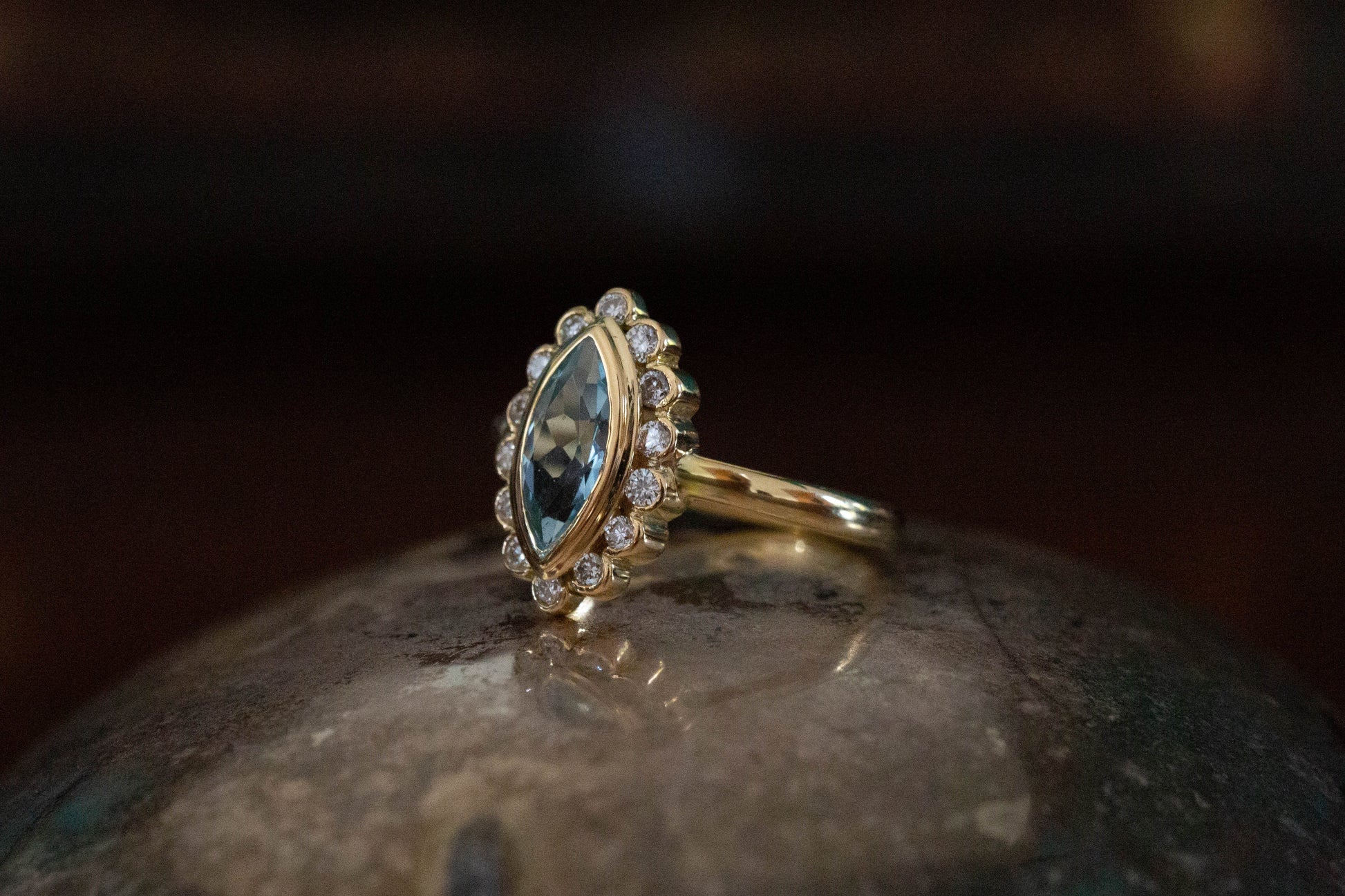 Marquise Aquamarine and Diamond Cluster Ring — view 3