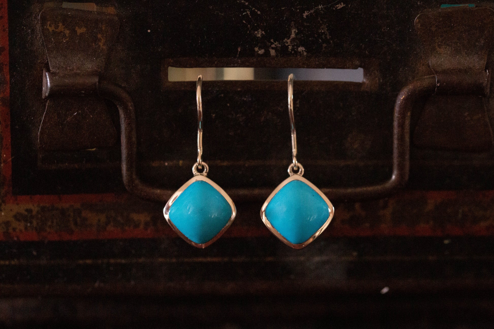 Yellow Gold Turquoise Shepherds Hook Earrings