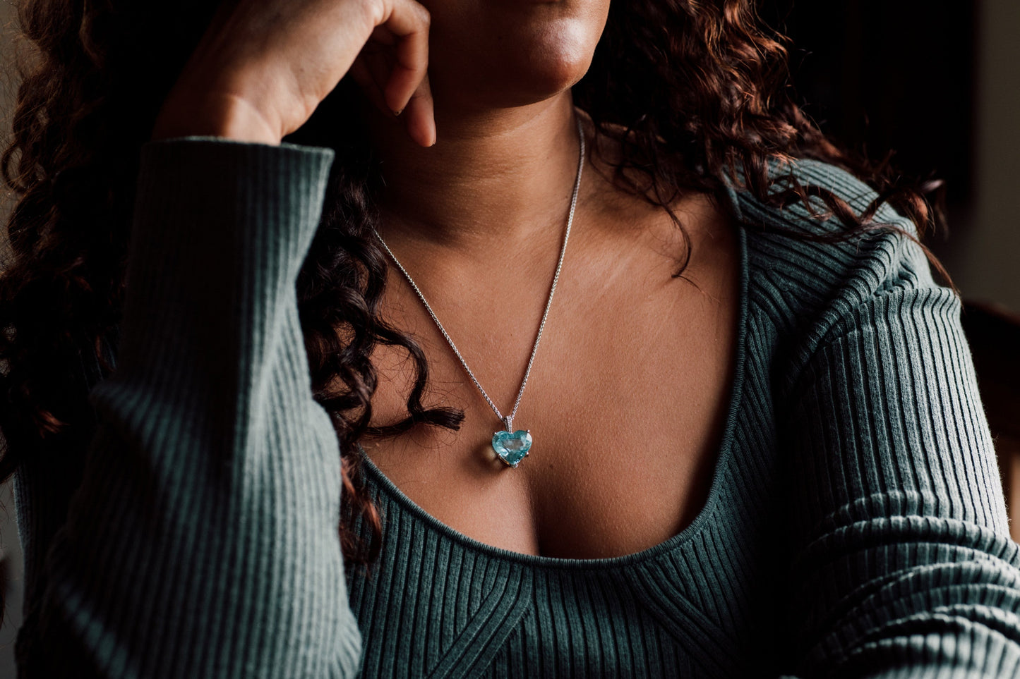 Aquamarine and Diamond Heart Pendant — view 5