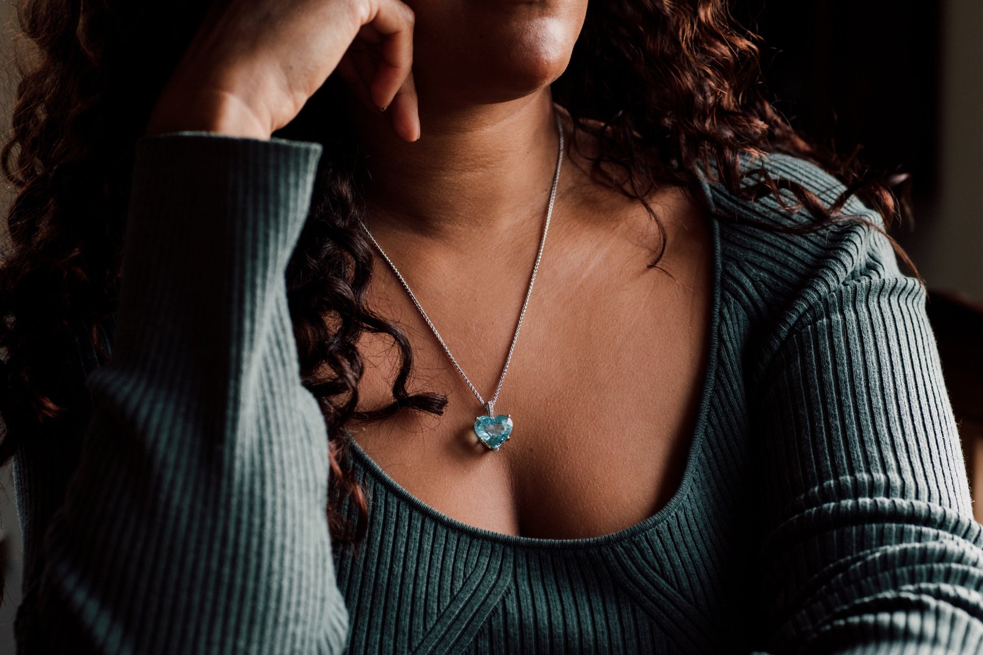 Aquamarine and Diamond Heart Pendant — view 5