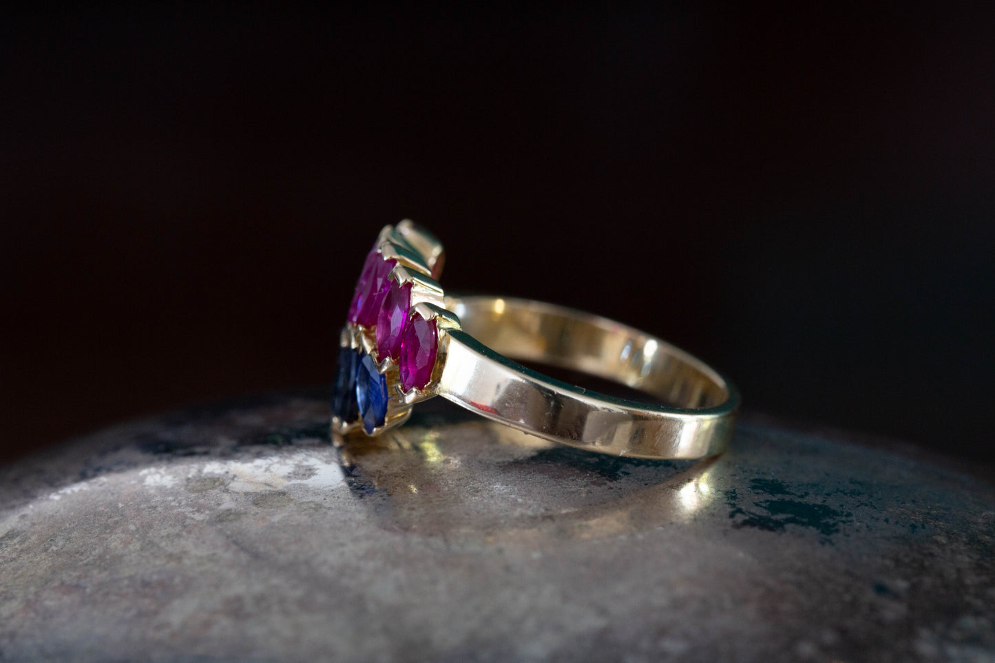 Marquise Cut Sapphire and Ruby Band — view 3