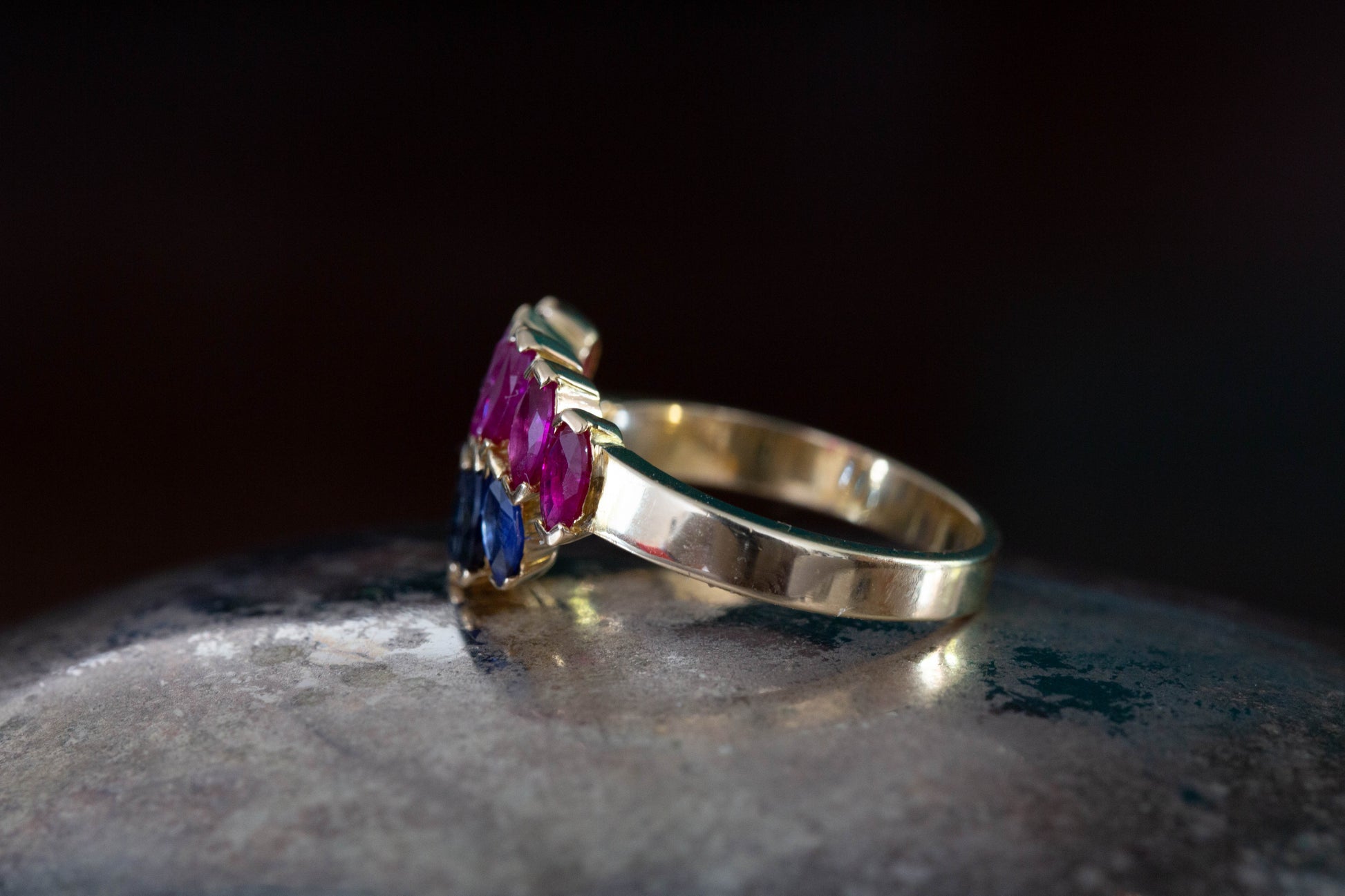 Marquise Cut Sapphire and Ruby Band — view 3