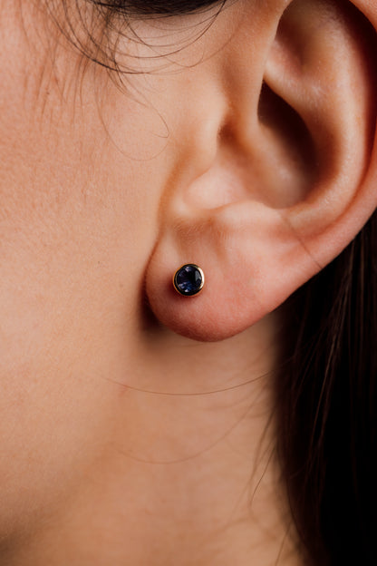 Yellow Gold Iolite Stud Earrings — view 6