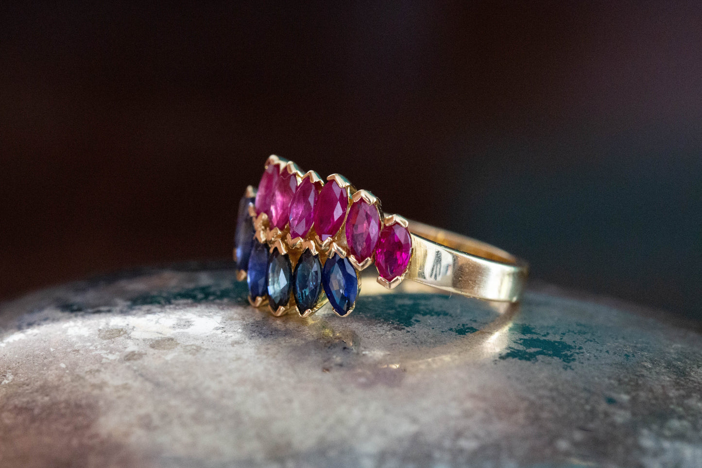 Marquise Cut Sapphire and Ruby Band — view 2