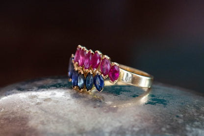 Marquise Cut Sapphire and Ruby Band — view 2