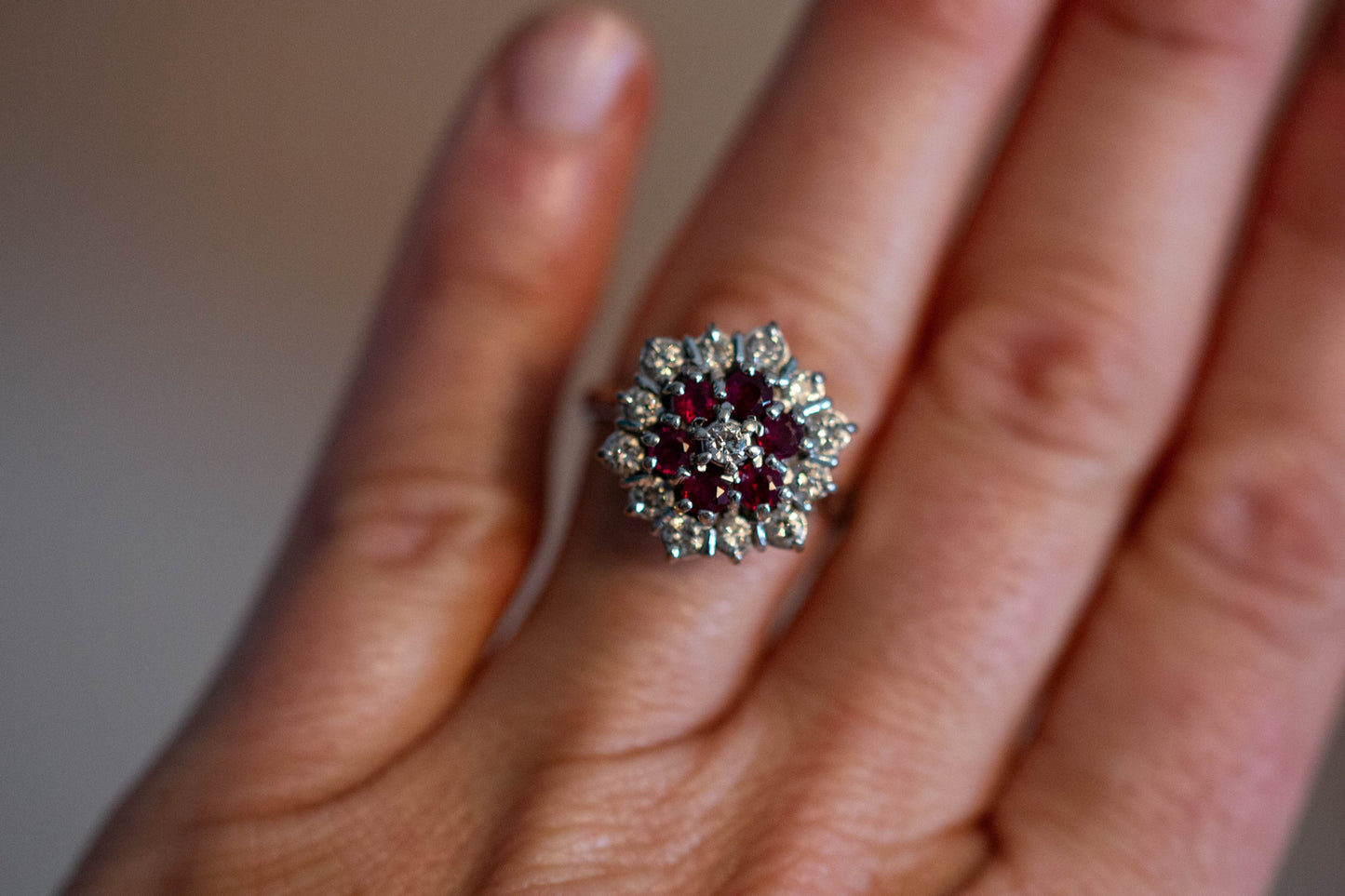 Vintage Ruby and Diamond Cocktail Ring — view 6