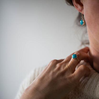 Yellow Gold Turquoise Shepherds Hook Earrings — view 4