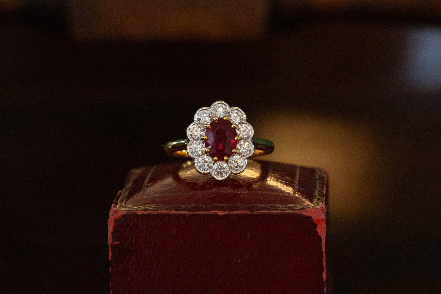 Ruby and Diamond Cluster Ring