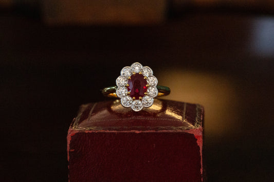 Ruby and Diamond Cluster Ring