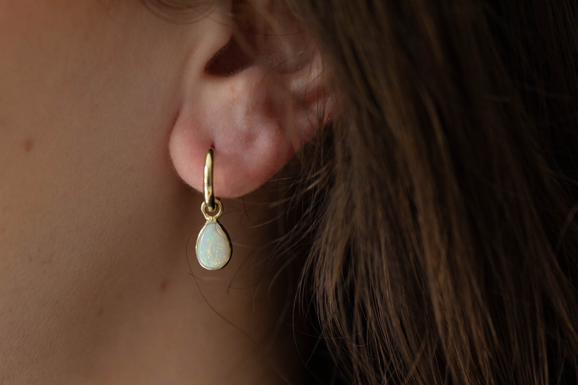 Teardrop White Opal Doublet Hoops — view 4