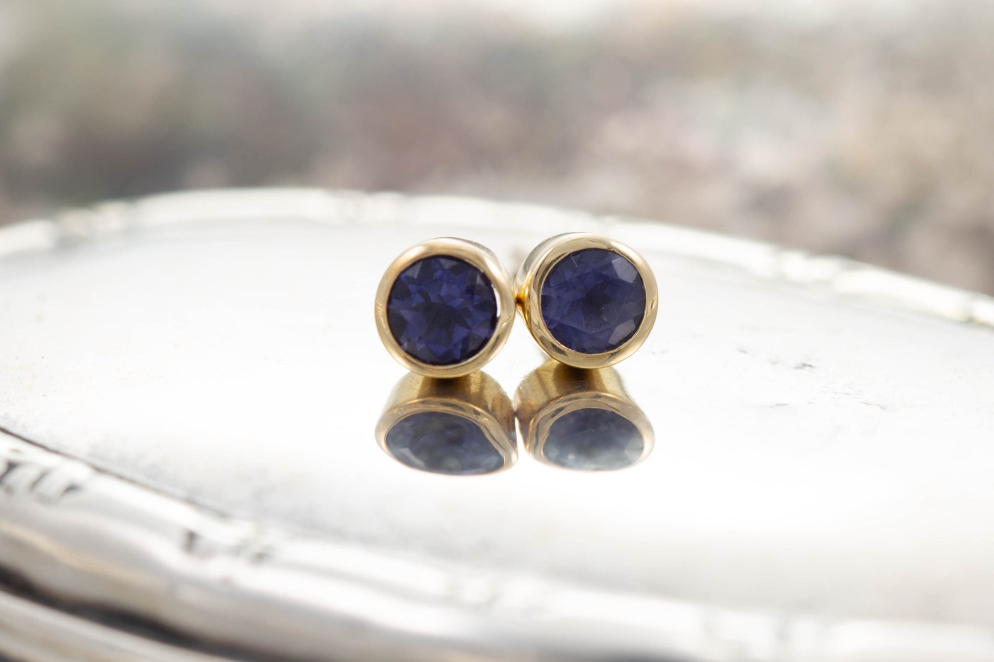 Yellow Gold Iolite Stud Earrings