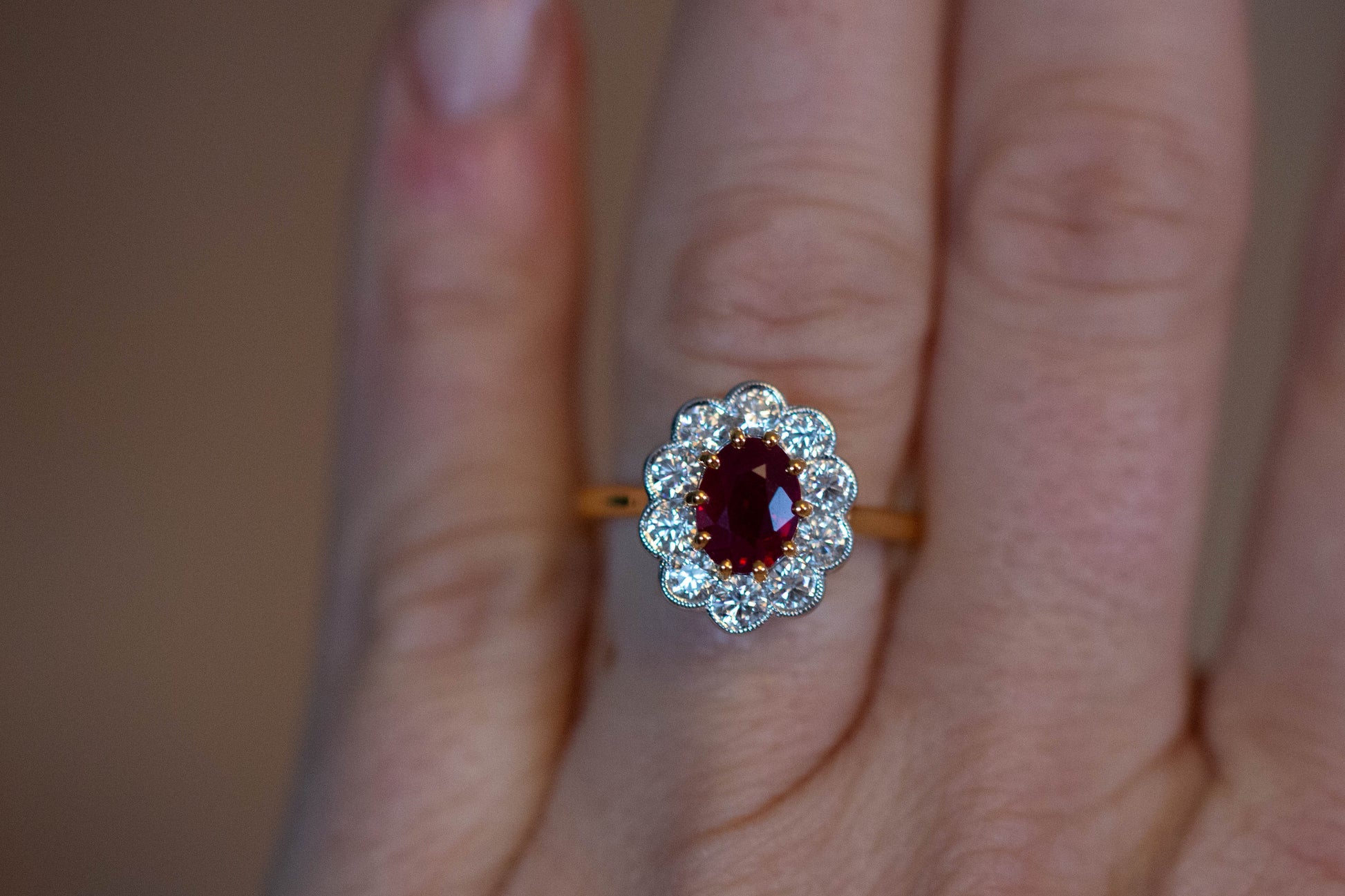 Ruby and Diamond Cluster Ring — view 5