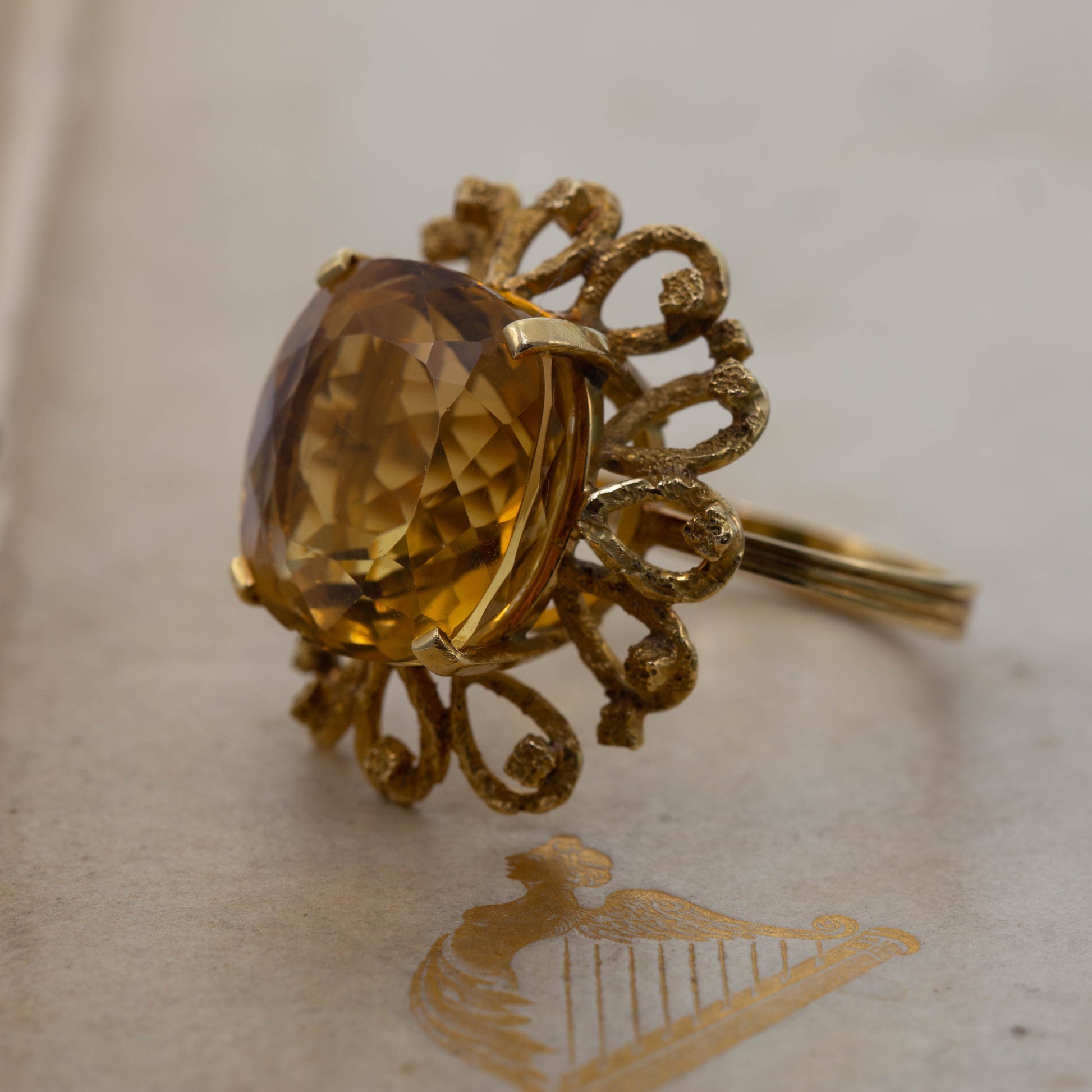 Large Cushion Cut Citrine Solitaire — view 2