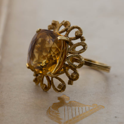Large Cushion Cut Citrine Solitaire — view 2