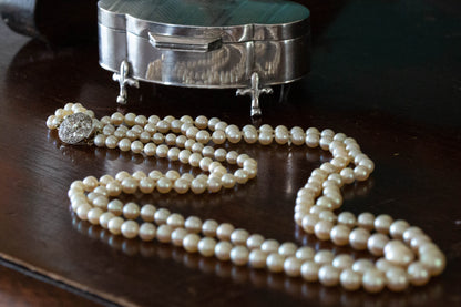 Antique Diamond Clasp Double Row Pearl Necklace