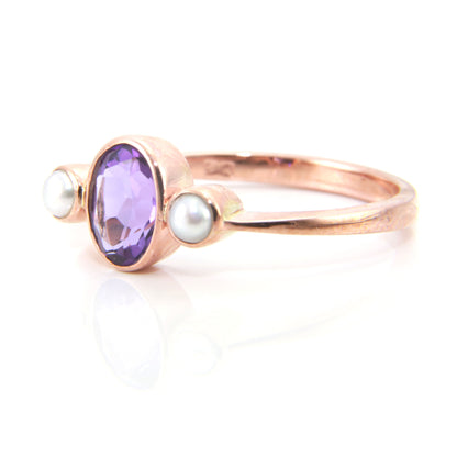 Amethyst & Pearl Trilogy Ring — view 6