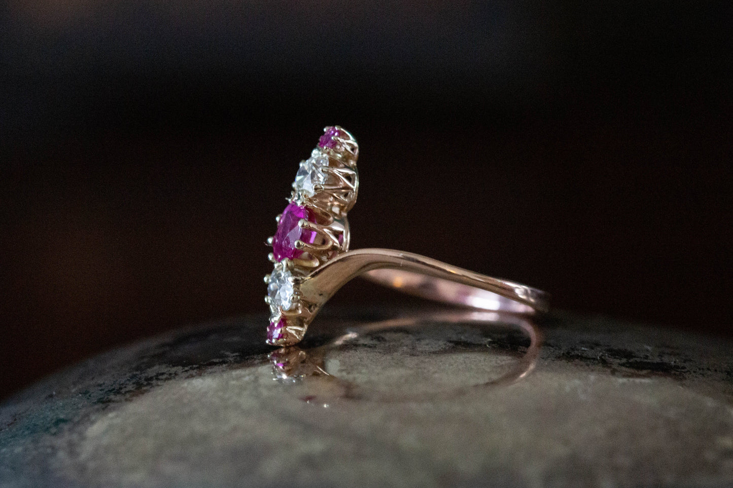 Edwardian Ruby and Diamond Navette Ring — view 4