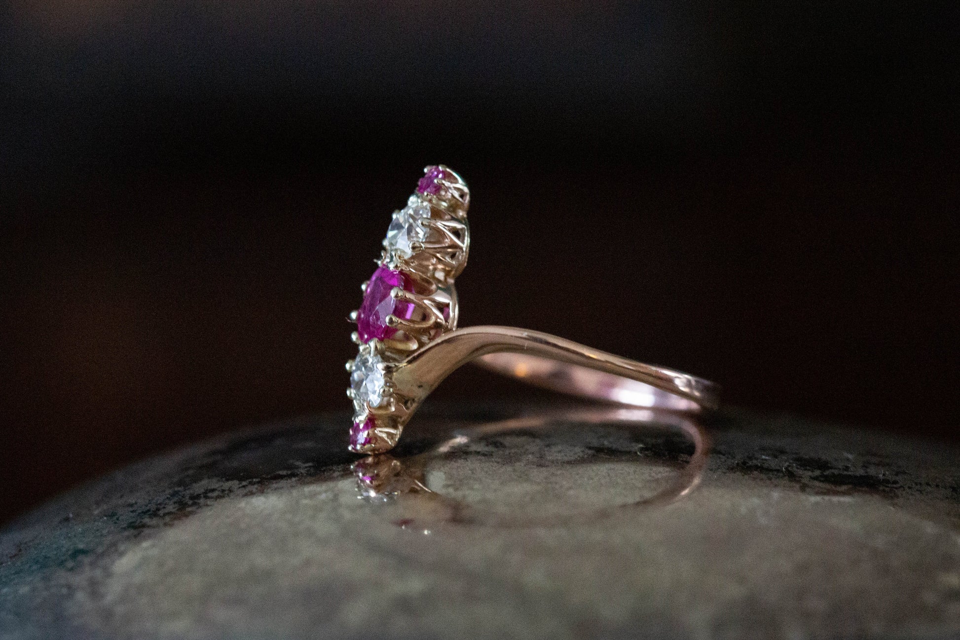 Edwardian Ruby and Diamond Navette Ring — view 4