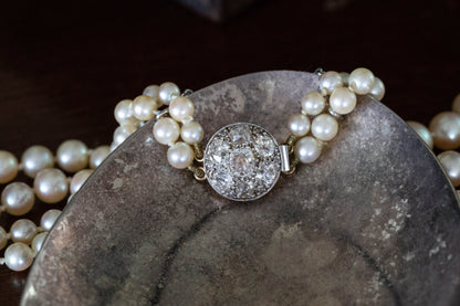 Antique Diamond Clasp Double Row Pearl Necklace — view 3