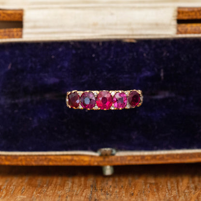 Victorian Ruby Five Stone Ring — view 2