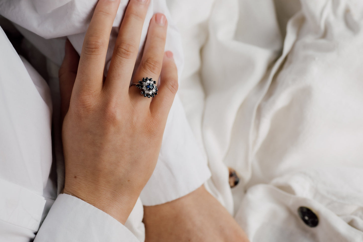 Sapphire and Diamond Cluster Ring — view 8