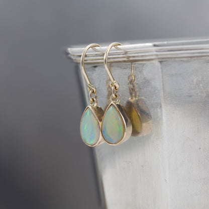 Yellow Gold Solid Opal Shepherds Hook Earrings — view 3